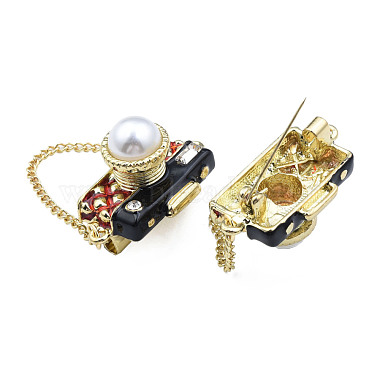 Camera with Dangle Chains Enamel Pin with ABS Plastic Pearl(JEWB-N007-167)-3