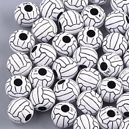 Craft Style Acrylic Beads, Sports Beads, Volleyball, White, 12x10.5mm, Hole: 3.5~4mm, about 600pcs/500g(MACR-T023-18)