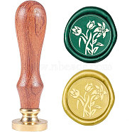 Wax Seal Stamp Set, Sealing Wax Stamp Solid Brass Head,  Wood Handle Retro Brass Stamp Kit Removable, for Envelopes Invitations, Gift Card, Flower Pattern, 83x22mm(AJEW-WH0208-477)