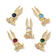 Rack Plating Brass Micro Pave Cubic Zirconia Pendants, Cadmium Free & Lead Free, Real 18K Gold Plated, Rabbit, Mixed Color, 24.5x11x4mm, Hole: 1.2mm(KK-A160-21G)