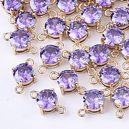 Transparent Glass Links connectors, with Brass Findings, Faceted, Flat Round, Light Gold, Medium Purple, 12x7.5x5mm, Hole: 1.2mm(GLAA-T007-12A)