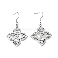 304 Stainless Steel Yoga Theme Asymmetrical Earrings, Hollow Out Dangle Earrings for Women, Stainless Steel Color, 49mm, Pin: 0.7mm(EJEW-P222-08P)