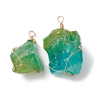 Electroplated Raw Rough Natural Quartz Crystal Big Pendants, Nuggets Charms with Light Gold Plated Copper Wire Wrapped, Lime Green, 46~65x31.5~46.5x20~29mm, Hole: 4.5~5.5mm(PALLOY-JF02622-01)