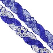 8-Shaped Polyester Ribbons, with Sequins, Blue, 1-5/8 inch(40mm), about 14.76 Yards(13.5m)/Bundle(OCOR-WH0074-57C)