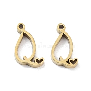304 Stainless Steel Charms, Laser Cut, Real 14K Gold Plated, Letter Q, 11.5x6x1.5mm, Hole: 1mm(STAS-M327-02G-Q)