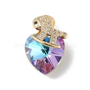 Real 18K Gold Plated Rack Plating Brass Micro Pave Clear Cubic Zirconia Pendants, with Glass, Long-Lasting Plated, Cadmium Free & Lead Free, Horse & Heart Charm, Medium Purple, 17.5x12x10mm, Hole: 2x4mm(KK-C015-09G-07)