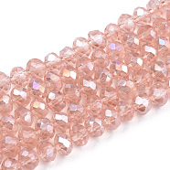 Electroplate Glass Beads Strands, AB Color Plated, Faceted, Rondelle, Misty Rose, 6x5mm, Hole: 1mm, about 83~85pcs/strand, 38~39cm(EGLA-A034-T6mm-B32)