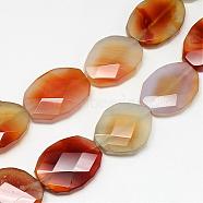 Natural Carnelian Bead Strands, Faceted, Dyed, Oval, 28~32x22~25x7~10mm, Hole: 2mm, about 13pcs/strand, 15.7 inch(G-Q468-44)