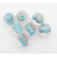Handmade Lampwork Beads, with Gold Sand, Round, Sky Blue, Size: about 12mm in diameter, hole: 2mm(X-LAMP-ZZZ153-6)