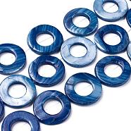 Natural FreshWater Shell Bead Frames, Dyed, Donut, Prussian Blue, 24~24.5x4mm, Hole: 1mm, about 15pcs/strand(SHEL-ZX008-01)