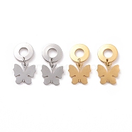 304 Stainless Steel Butterfly Dangle Stud Earrings for Women, Mixed Color, 22.5mm, Pin: 0.8mm(EJEW-G328-06)