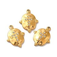 Ion Plating(IP) 304 Stainless Steel Pendants, with Crystal Rhinestone, Oval with Cross Charms, Golden, 21x16x3mm, Hole: 1.4mm(STAS-Q001-19G)