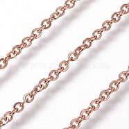 3.28 Feet 304 Stainless Steel Cable Chains, Soldered, Flat Oval, Rose Gold, 2mm, Link: 2.5x2x0.4mm(X-CHS-E018-11RG)