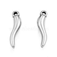 201 Stainless Steel Charms, Horn of Plenty, Italian Horn Cornicello, Stainless Steel Color, 15x4x2.5mm, Hole: 1mm(STAS-N099-05A)
