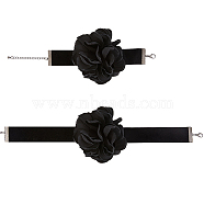 Gothic Cloth Flower Cord Bracelet & Choker Necklace, Velvet Jewelry Set for Women, Black, 7~7-3/8 inch(17.7~18.7cm), 
13.31~13.46 inch(33.8~34.2cm), 2Pcs/set(NJEW-CP0001-04A)