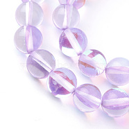Synthetic Moonstone Beads Strands, Holographic Beads, Dyed, Round, Lilac, 8mm, Hole: 1mm, about 45~47pcs/strand, 14~15 inch(G-R375-8mm-B02)