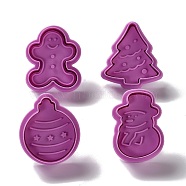 Christmas Themed PET Plastic Cookie Cutters, with Iron Press Handle, Gingerbread Man, Christmas Tree, Bell & Snowman, Old Rose, 51.5~53x36~49x18mm, 4pcs/set(DIY-K056-14)
