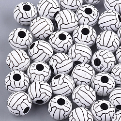 Craft Style Acrylic Beads, Sports Beads, Volleyball, White, 12x10.5mm, Hole: 3.5~4mm, about 600pcs/500g(MACR-T023-18)
