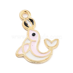 Light Gold Plated Alloy Enamel Pendants, Cadmium Free & Lead Free, Dolphin Charm, Pink, 18.5x15x1.5mm, Hole: 1.6mm(ENAM-M219-11KCG-02)