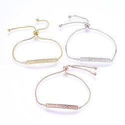 Adjustable Brass Micro Pave Cubic Zirconia Bolo Bracelets, Slider Bracelets, Bar, Clear, Mixed Color, 11 inch(28cm), 1.2mm(BJEW-H583-23)