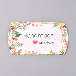 Paper Pillow Boxes, Gift Candy Packing Box, Flower Pattern & Word Handmade with Love, White, Box: 12.5x7.6x1.9cm, Unfold: 14.5x7.9x0.1cm(X-CON-L020-01A)