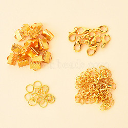 50 Pieces DIY Ribbon Ends Making Kits, Including Iron Ribbon Crimp Ends & Unsoldered Jump Rings, Zinc Alloy Lobster Claw Clasps, Brass Chain Extenders, Golden, 8x8mm(DIY-YW0001-99B-G)