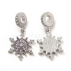 Rack Plating Alloy Violet Rhinestone European Dangle Charms, Large Hole Charms, Christmas, Snowflake, Platinum, 32mm, Snowflake: 21x16.5x2.7~3mm, Hole: 4.5~4.6mm(PALLOY-P289-17P)