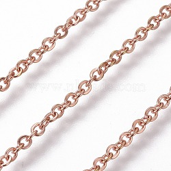 3.28 Feet 304 Stainless Steel Cable Chains, Soldered, Flat Oval, Rose Gold, 2mm, Link: 2.5x2x0.4mm(X-CHS-E018-11RG)