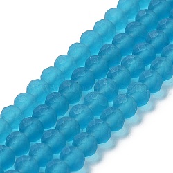 Transparent Glass Beads Strands, Faceted, Frosted, Rondelle, Deep Sky Blue, 6x4.5mm, Hole: 1.4mm, about 86pcs/strand, 16.14 inch(41cm)(EGLA-A034-T6mm-MD27)