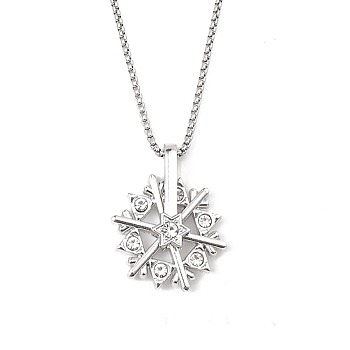 Zinc Alloy with Rhinestone Pendant Necklaces, 201 Stainless Steel Chains Necklaces, Snowflake, 23.70 inch(60.2cm)