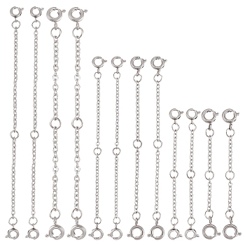 Elite 4 Sets 2 Styles 304 Stainless Steel Spring Ring Clasps, with 304 Stainless Steel Cable Chains, Stainless Steel Color, 50~100mm, 3pcs/set, 2 sets/style