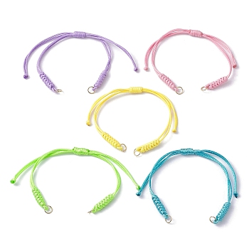 Adjustable Braided Eco-Friendly Korean Waxed Polyester Cord, with 304 Stainless Steel Open Jump Rings, for Link Bracelet Making, Mixed Color, 10-3/8 inch(26.5cm), Hole: 4.5mm