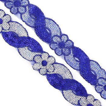 8-Shaped Polyester Ribbons, with Sequins, Blue, 1-5/8 inch(40mm), about 14.76 Yards(13.5m)/Bundle