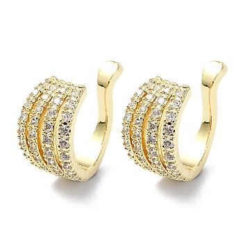 Rack Plating Brass Micro Pave Cubic Zirconia Cuff Earring, Cadmium Free & Lead Free, Long-Lasting Plated, Real 18K Gold Plated, 13.5x9x16mm