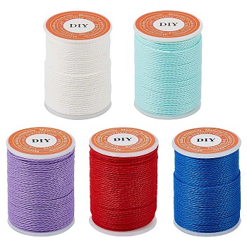 5 Rolls 5 Colors Round Waxed Polyester Cord, Taiwan Waxed Cord, Twisted Cord, Mixed Color, 1mm, about 12.02 yards(11m)/roll, 1 roll/color