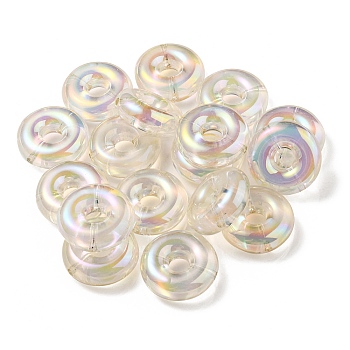 UV Plating Rainbow Iridescent Acrylic Beads, Two Tone Bead in Bead, Flat Round, Clear, 29.5x10.5mm, Hole: 3mm