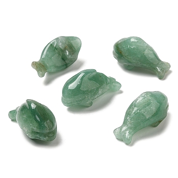 Natural Green Aventurine Sculpture Display Decorations, for Home Office Desk, Dolphin, 20~21x36~37x18.5~19.5mm