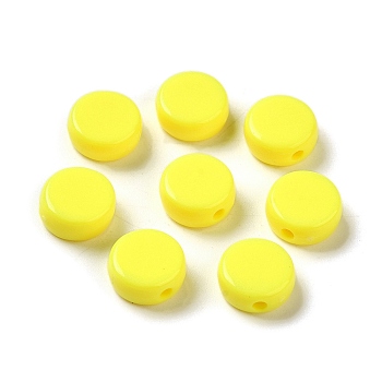 Opaque Acrylic Beads, Flat Round, Yellow, 10x5mm, Hole: 1.8mm, about 1500pcs/500g