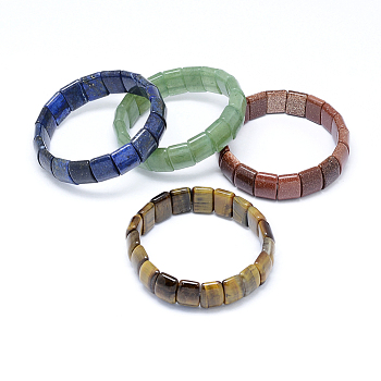 Natural & Synthetic Mixed Stone Stretch Bracelets, Rectangle, 2-1/4 inch(58mm), 15mm