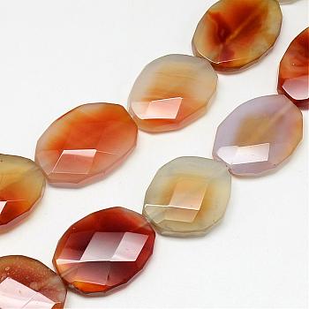 Natural Carnelian Bead Strands, Faceted, Dyed, Oval, 28~32x22~25x7~10mm, Hole: 2mm, about 13pcs/strand, 15.7 inch
