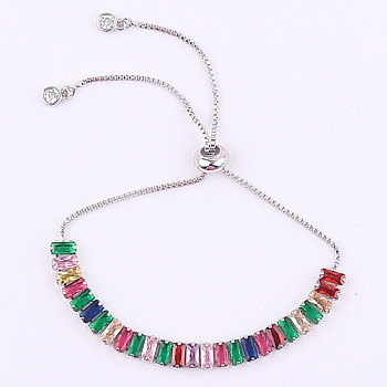 Tennis Bracelet, Platinum Brass Link Chains Slider Bracelet for Women, Colorful, No Size