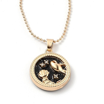 Alloy Rhinestone Pendant Necklaces, with Resin and Ball Chains, Flat Round with Constellation/Zodiac Sign, Golden, Black, Cancer, 18.31 inch(46.5cm)