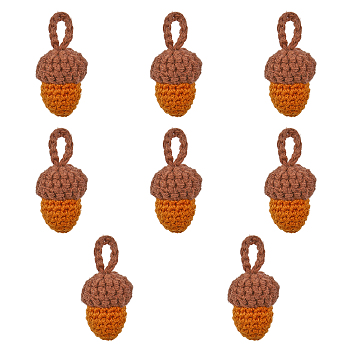 Crochet Woolen Yarn Acorns Pendant Decorations, for Festival & Party Decorations Supplies, Coconut Brown, 4.4x1.8cm, 8pcs/box