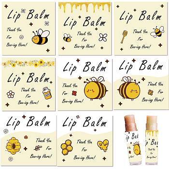 10 Sheets Paper Lip Balm Adhesive Label Stickers, Bees, 50x50mm, 8 styles/sheet