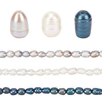 SUNNYCLUE 120Pcs 3 Colors Large Hole Pearl Beads, Natural Cultured Freshwater Pearl Loose Beads, Dyed, Oval, Mixed Color, 7~10x7~8mm, Hole: 1.8mm, 40pcs/color