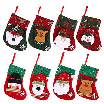 8Pcs Cloth Christmas Stockings Sets, Christmas Tree Small Pendant, for Family Holiday Season Decoration, Mixed Shapes, Mixed Color, 163x120mm