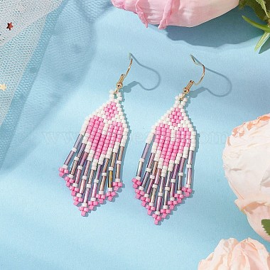 Boucles d'oreilles pendantes avec pompon en perles de verre et cœur pour femmes(EJEW-MZ00201-02)-2