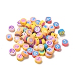 Handmade Polymer Clay Beads, Flat Round with Musical Note Pattern, Mixed Color, 9.5~10x4.5~5mm, Hole: 1.6~1.8mm(X1-CLAY-B003-18)