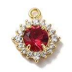 Brass Micro Pave Clear Cubic Zirconia Pendants, Real 18k Gold Plated, Rhombus, Red, 11.5x9.5x3mm, Hole: 1mm(KK-S391-01G-C)