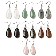 Natural Mixed Gemstone Teardrop Dangle Earrings, Platinum Brass Earrings, 50.5x15mm(EJEW-E296-06P-A)